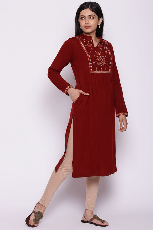 Red Straight Woolen Kurta image number 4