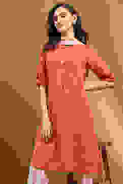 Orange Cotton Printed Straight Suit Set image number 7