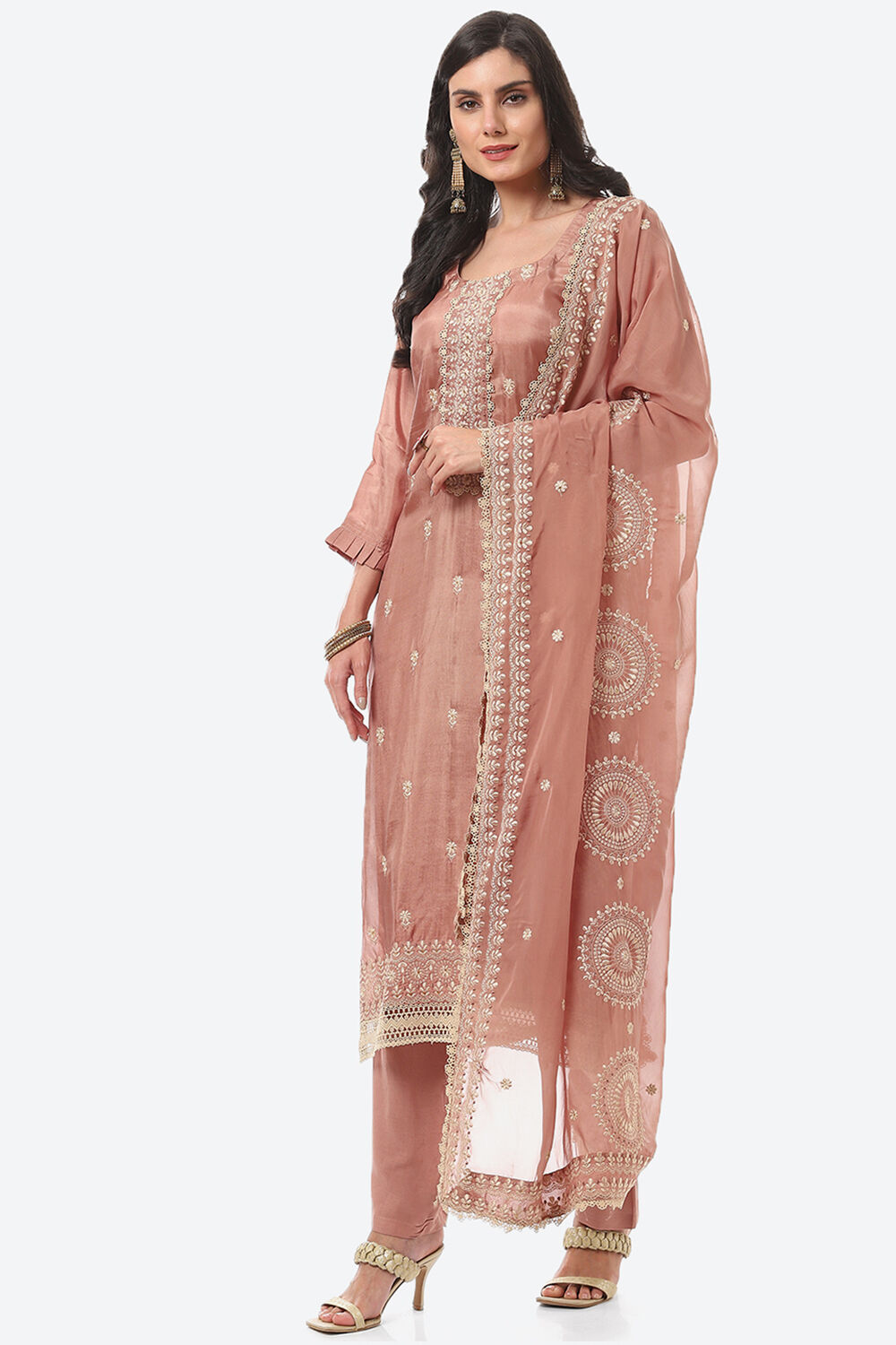 Grey Organza Unstitched Suit Set image number 6