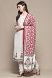 Maroon White Muslin Unstitched Suit set image number 5