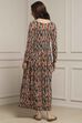 Beige & Brown Cotton Blend Flared Printed Dress image number 3