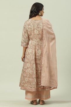 Peach Cotton Blend Straight Kurta Palazzo Suit Set image number 4