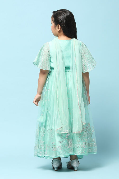 Mint Poly Viscose Short Kurta Lehenga Suit Set image number 5