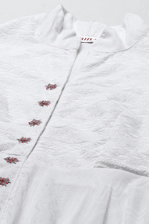 White Cotton Asymmetric Anarkali & Churidar Suit Set image number 1
