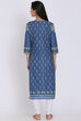 Indigo Cotton Straight Printed Kurta image number 4