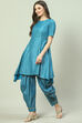 Blue Printed Straight Kurta Dhoti Salwar Suit Set image number 3