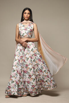 Off White Cotton Blend Lehenga Set image number 0