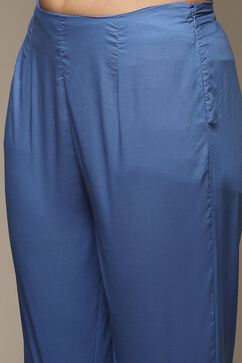 Blue Cotton Gathered Kurta Pants 2 Piece Set image number 2