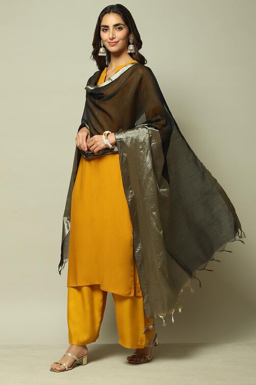 Black Cotton Blend Yarndyed Dupatta image number 0