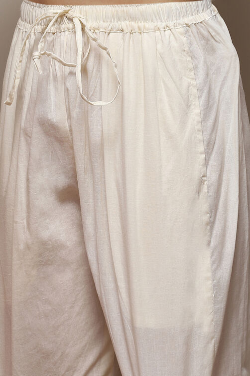 Off White Cotton Schiffly Unstitched Suit Set image number 3