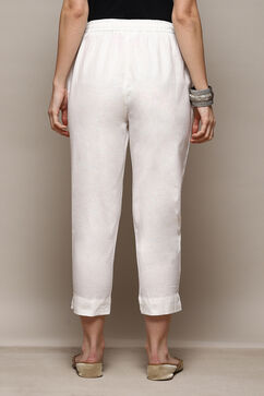 White Cotton Flax Slim Solid Pants image number 4
