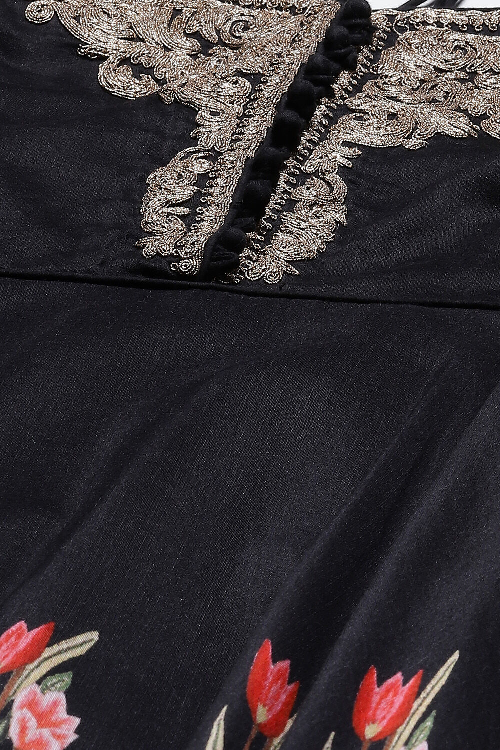Rohit Bal Black Cotton Silk Anarkali Printed Suit Set image number 1