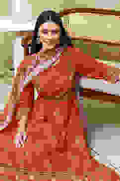 Orange Cotton Printed Anarkali Suit Set image number 0