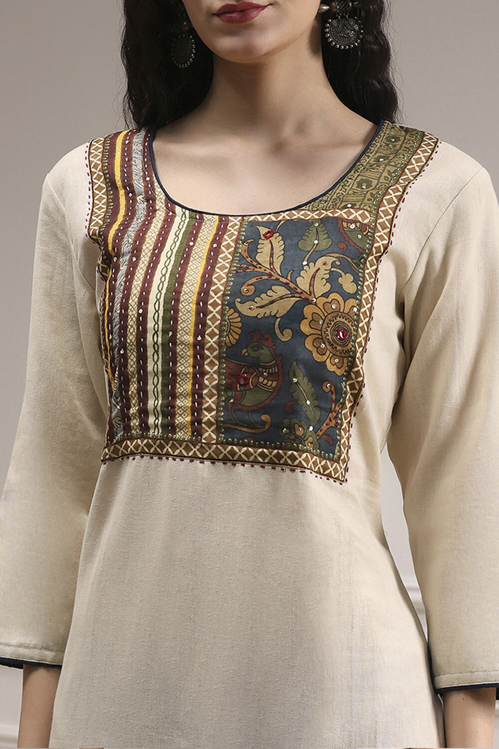 Yellow Cotton Hand Block Print Unstitched Suit Set image number 2