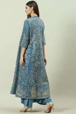 Blue Art Silk with Cape Printed Dress image number 4