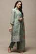 Green Cotton Digital Print Unstitched Suit Set image number 5