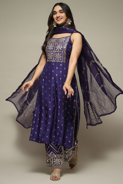 Purple Viscose Asymmetric Printed Kurta Palazzo Suit Set image number 0