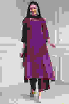 Purple Polyseter Blend Straight Printed Fusion Set image number 6