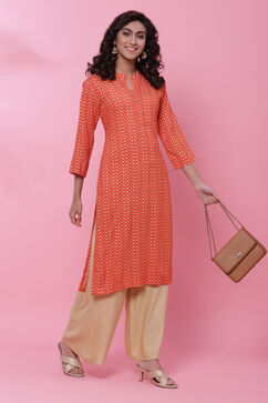 Orange Rayon Straight Kurta image number 5