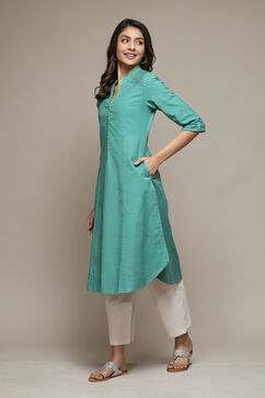 Green A-Line Solid Kurta image number 2