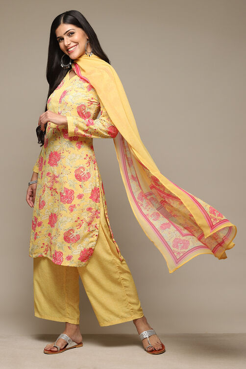 Yellow Art Silk Straight Kurta Narrow Pants Suit Set image number 0