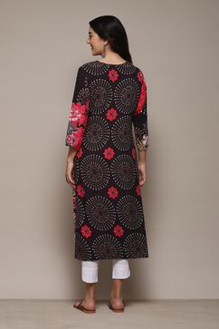 Black LIVA Straight Printed Kurta image number 3