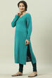 Aqua Blue Acrylic Straight Yarndyed Kurta image number 3