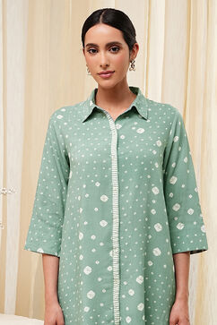 Green Printed High-Low Short Kurta image number 1