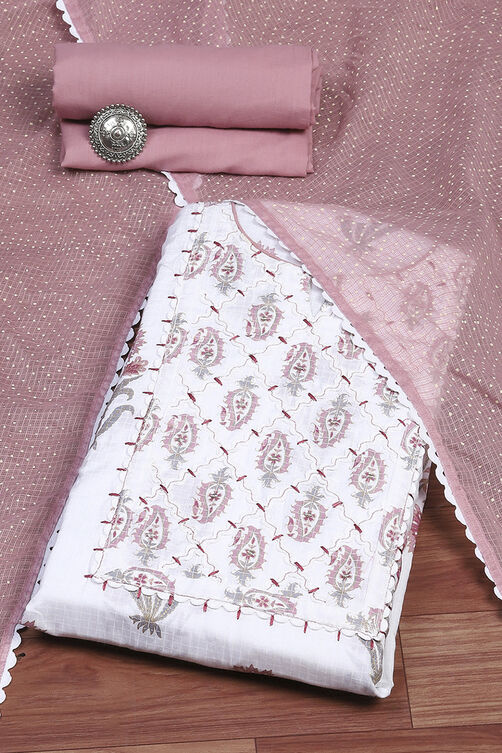 Blue and White Printed Cotton Unstitched Suit Set image number 0