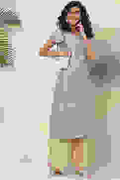 Ice Blue Cotton A Line Kurta image number 5