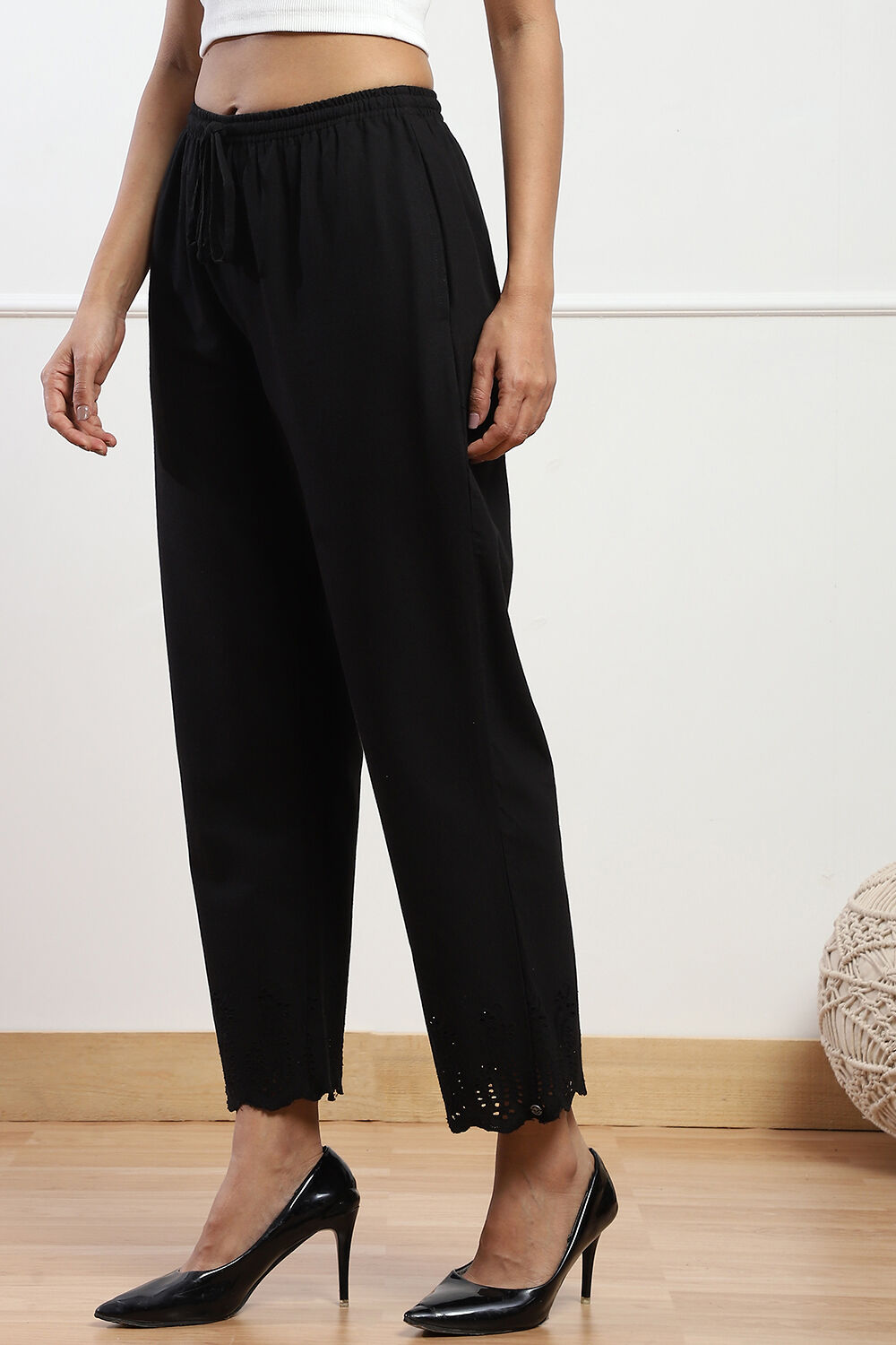 Black Cotton Blend Narrow Pant image number 2