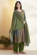 Teal & Red Printed Straight Cotton Silk Kurta Set image number 5