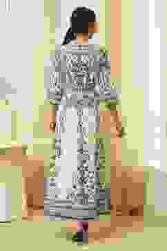 White and Black Cotton Printed Anarkali Kurta Set image number 4