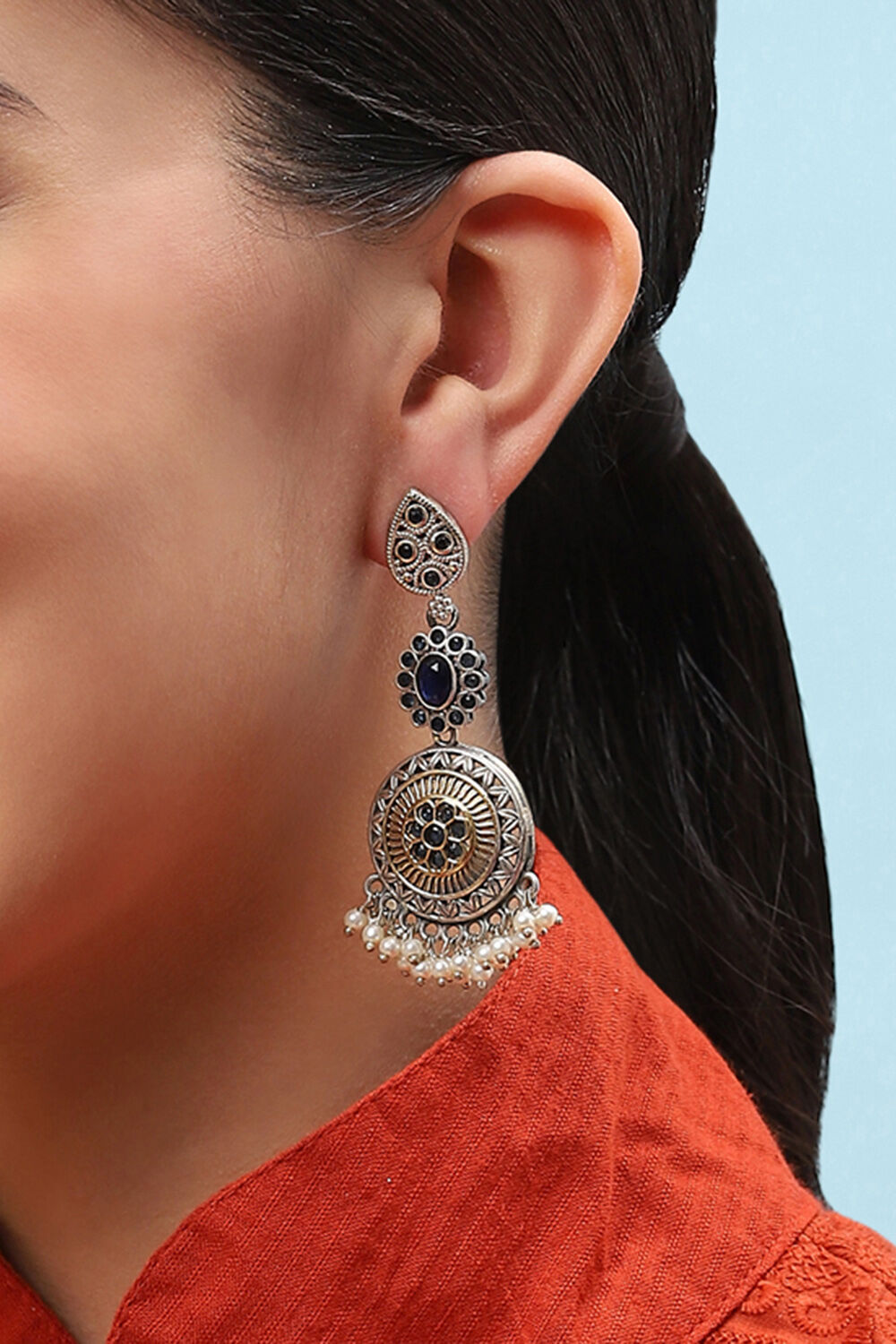 Oxidised Blue Brass Earrings image number 3