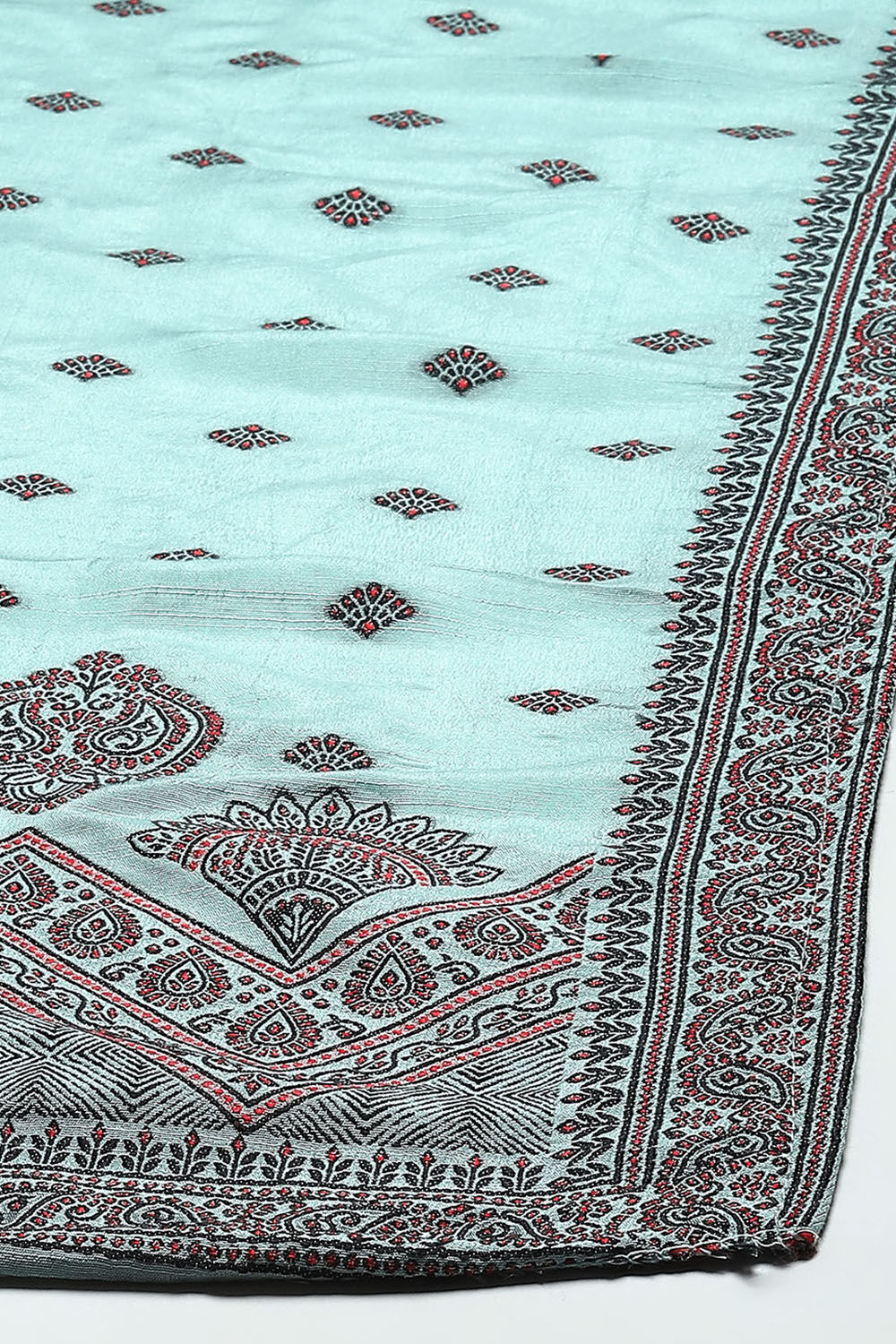 Sky Blue Chanderi Unstitched Suit Set image number 4