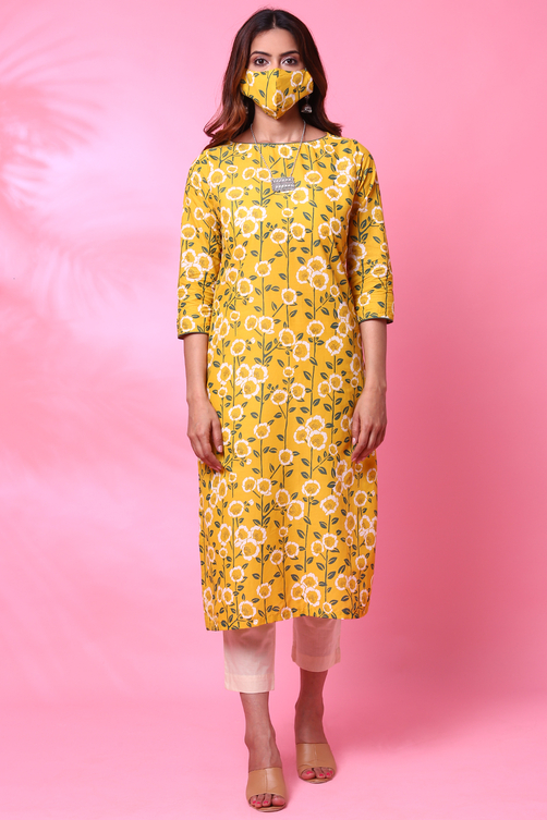 Black Cotton Straight Printed Kurta image number 2