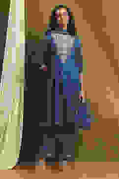 Blue Embroidered Festive Kalidar Suit Set image number 7