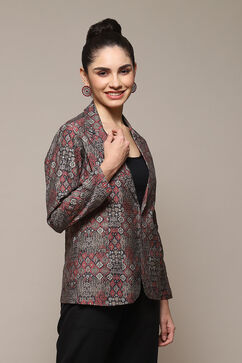 Grey Poly Viscose Straight Printed Jacket image number 3