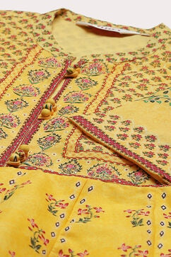 Yellow Art Silk Anarkali Printed Kurta Dress image number 1