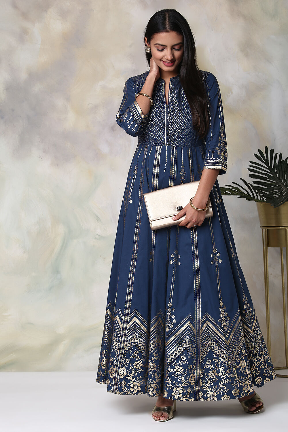 Navy Cotton Fusion Wear Dress