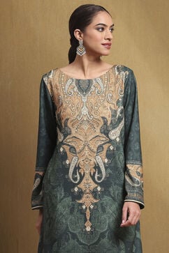 Green Printed Straight Winter wear Kurta Set image number 1