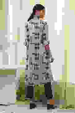 Grey Printed Pleated A-Line Kurta image number 3