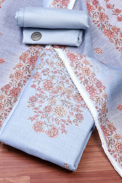Sky Blue Linen Blend Unstitched Suit Set image number 0