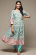 Blue Cotton Gathered Kurta Pants 2 Piece Set image number 0