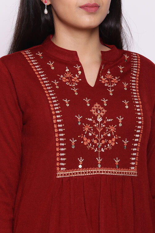 Red Straight Woolen Kurta image number 1