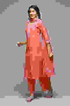 Coral Cotton Straight Kurta Palazzo Suit Set image number 5