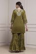 Mehndi Green Cotton Silk Straight Suit Set image number 4