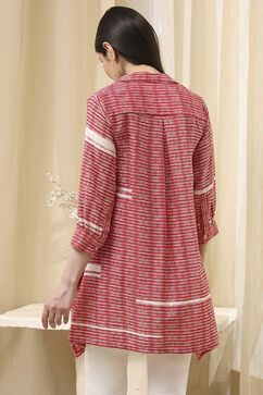 Coral Red Printed Asymmetric Short Kurta image number 3