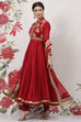 Rohit Bal Red Cotton Silk Anarkali Yarndyed Suit Set image number 7