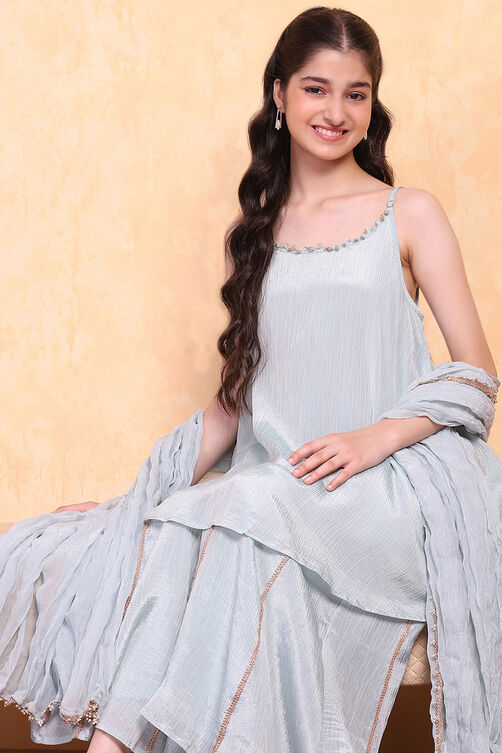 Pastel Blue Polyester A-line Suit Set image number 0
